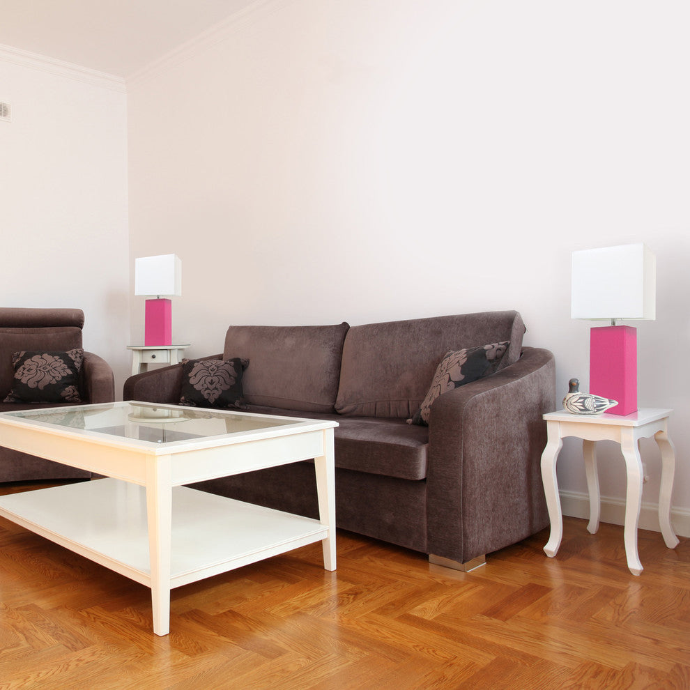 Elegant Designs Set of 2 Modern Leather Table Lamps White Fabric Shades Hot Pink