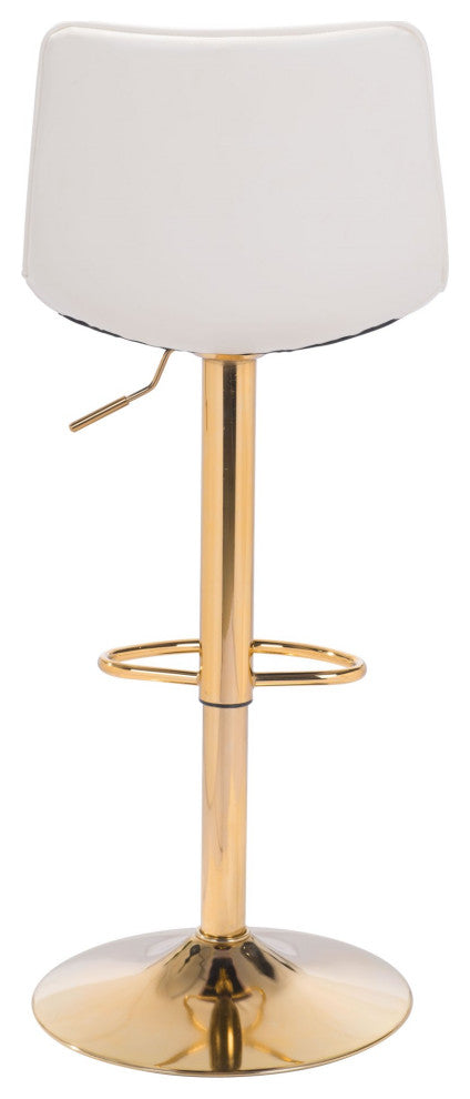 Bar Stool Chair Barstool, Steel Metal, Fabric, White, Gold, Kitchen Cafe Bistro