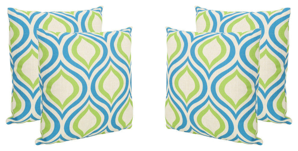 GDF Studio Larissa Outdoor 18" Square Pillows, Blue / Green Ikat, Set of 4