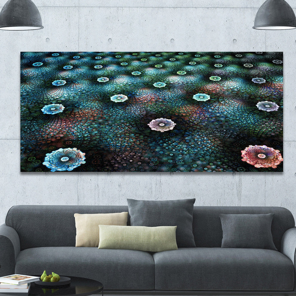 Blue Flowers on Alien Planet, Large Floral Canvas Art Print, 60"x28"