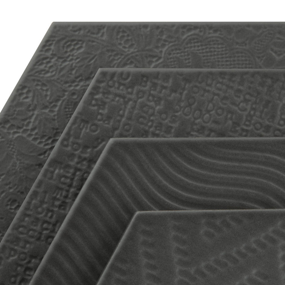 Rhombus Porcelain Floor and Wall Tile, Black, Sample