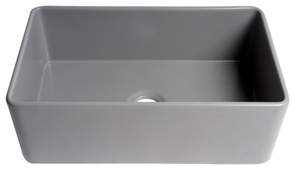 Smooth Apron Fireclay Farm Sink, Gray Matte, 30"x18", Single Bowl