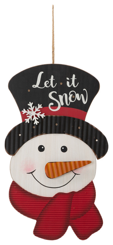19"H Lighted 3D Wooden Metal Snowman Wall Decor