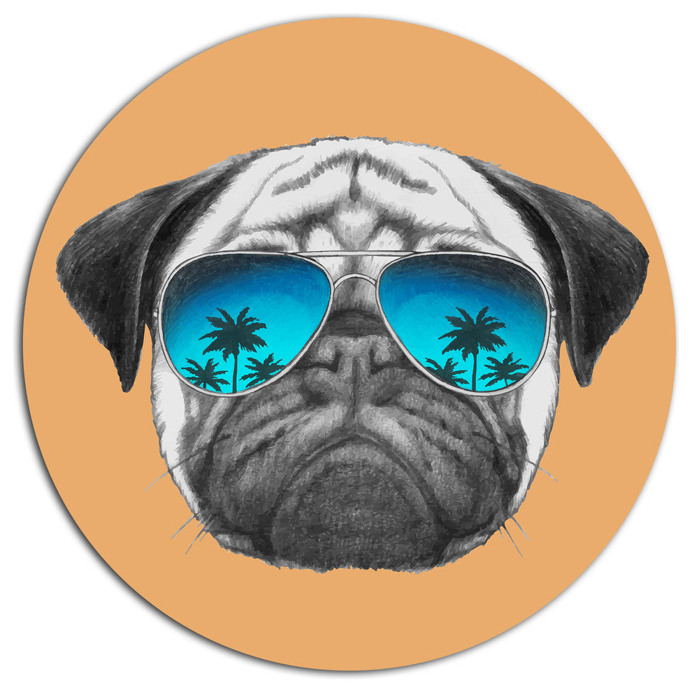 Funny Dog With Blue Glasses, Animal Disc Metal Artwork, 23"