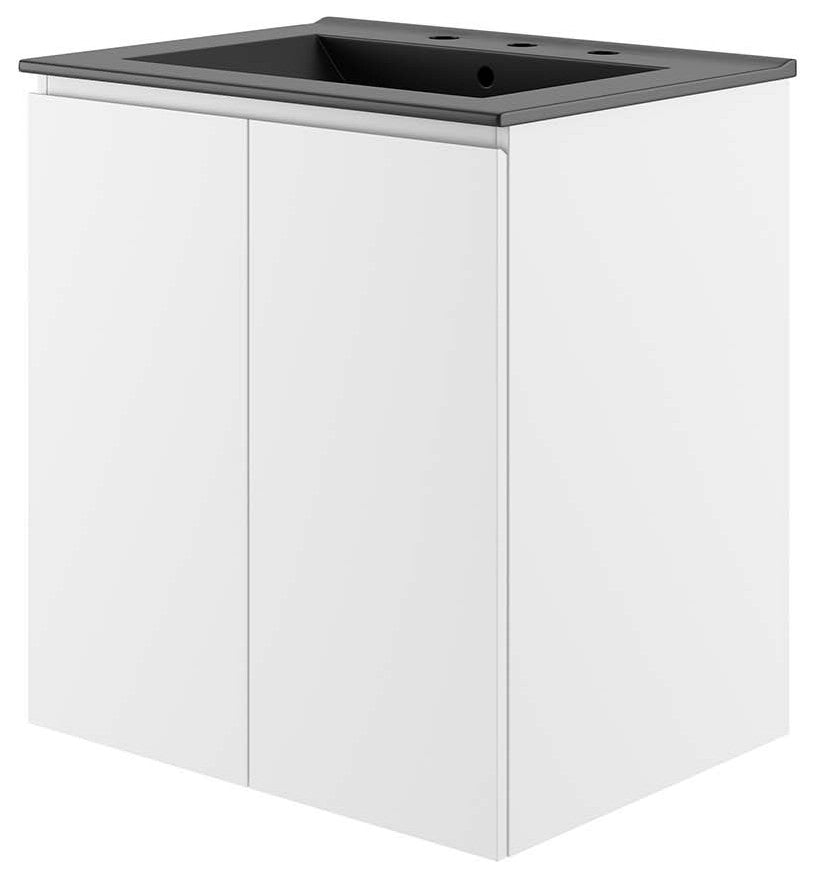 Sink Vanity Cabinet, Wall Mount, Black White, Ceramic, Modern, Hotel Bathroom