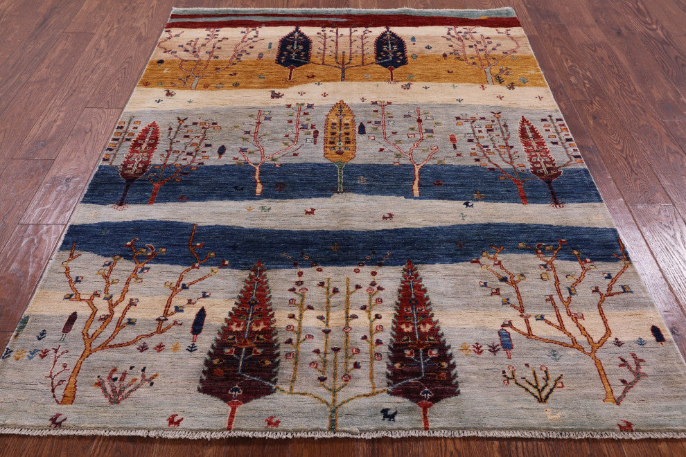 4' 9" X 6' 4" Tribal Persian Gabbeh Hand-Knotted Rug Q5302
