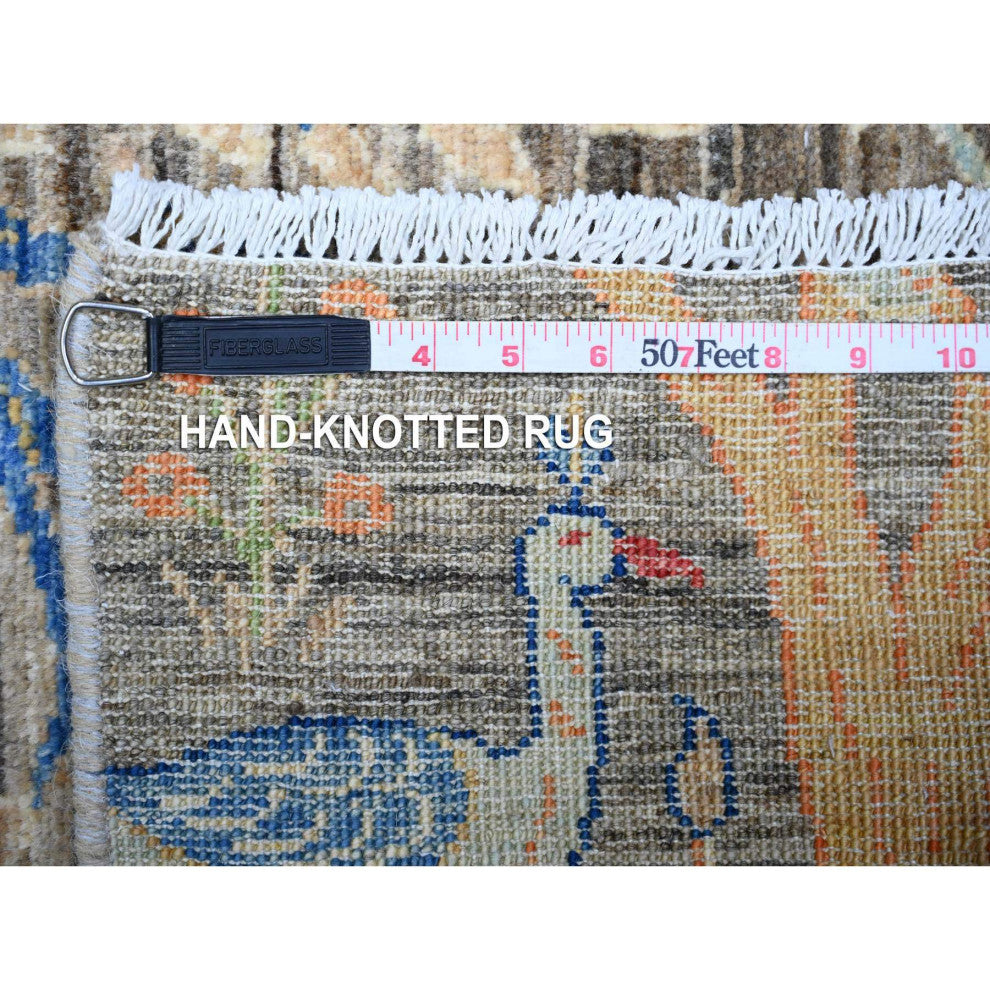 Best Gray Organic Wool Hand Knotted Afghan Peshawar Runner Rug, 2'7"x9'11"