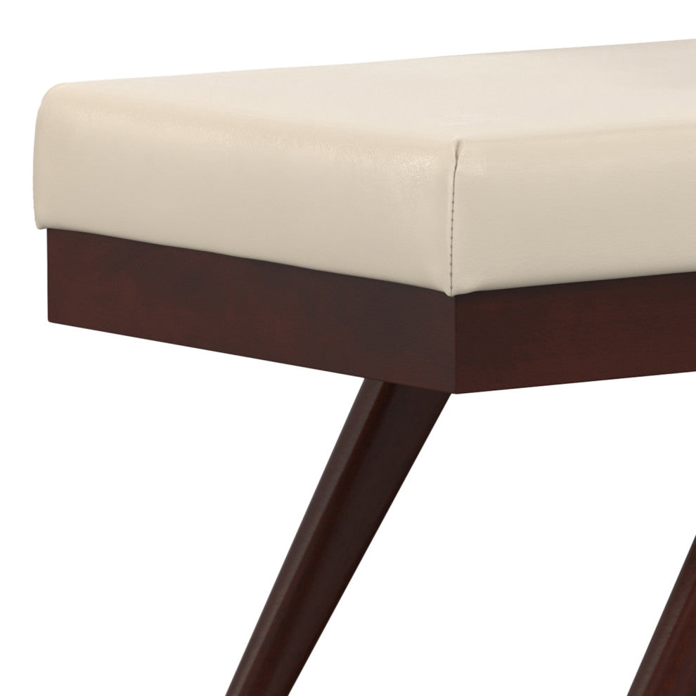 Chanelle Solid Hardwood Mid Century Ottoman Bench, Satin Cream