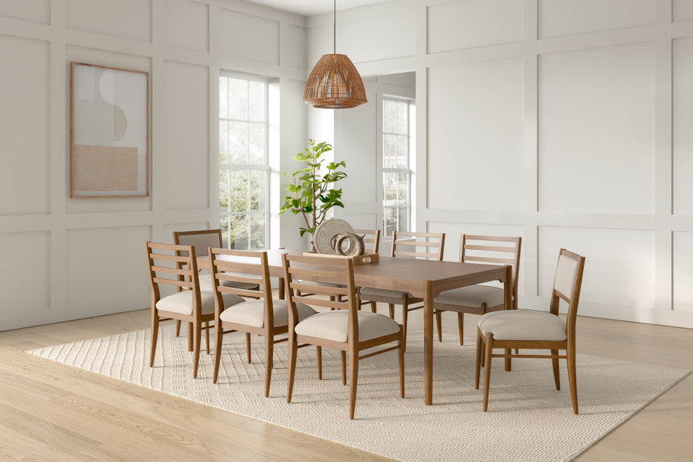 Modern Wood Rectangular Kitchen Dining Table With 8-Chairs, Brown