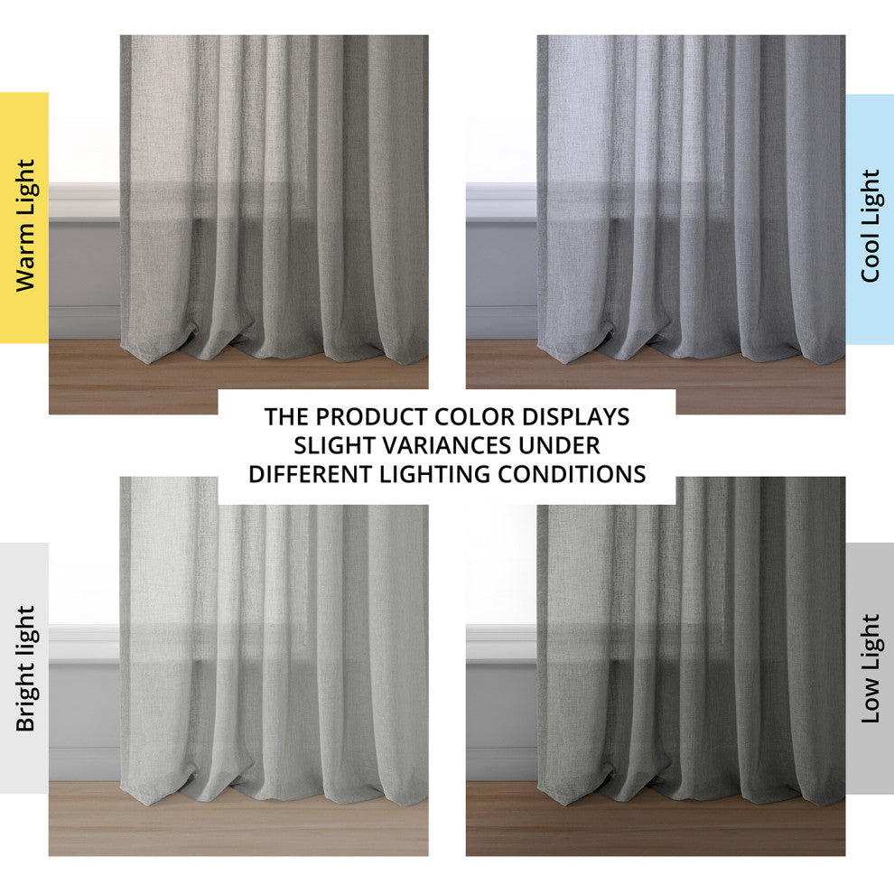 Solid FauxLinen Sheer Curtain, Single Panel, Paris Gray, 50"x96"