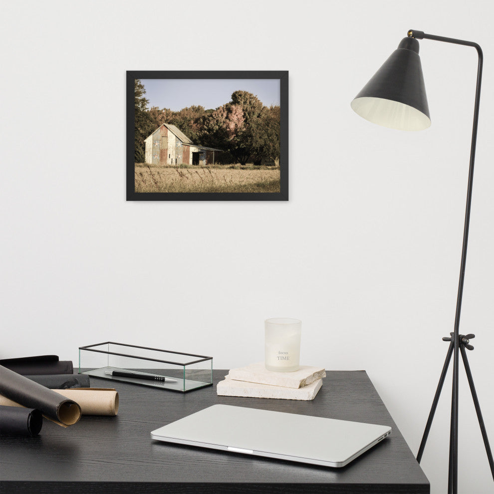 Patriotic Barn in Field Aged Effect Framed Photo Paper Wall Art Prints, Black, 11" X 14"
