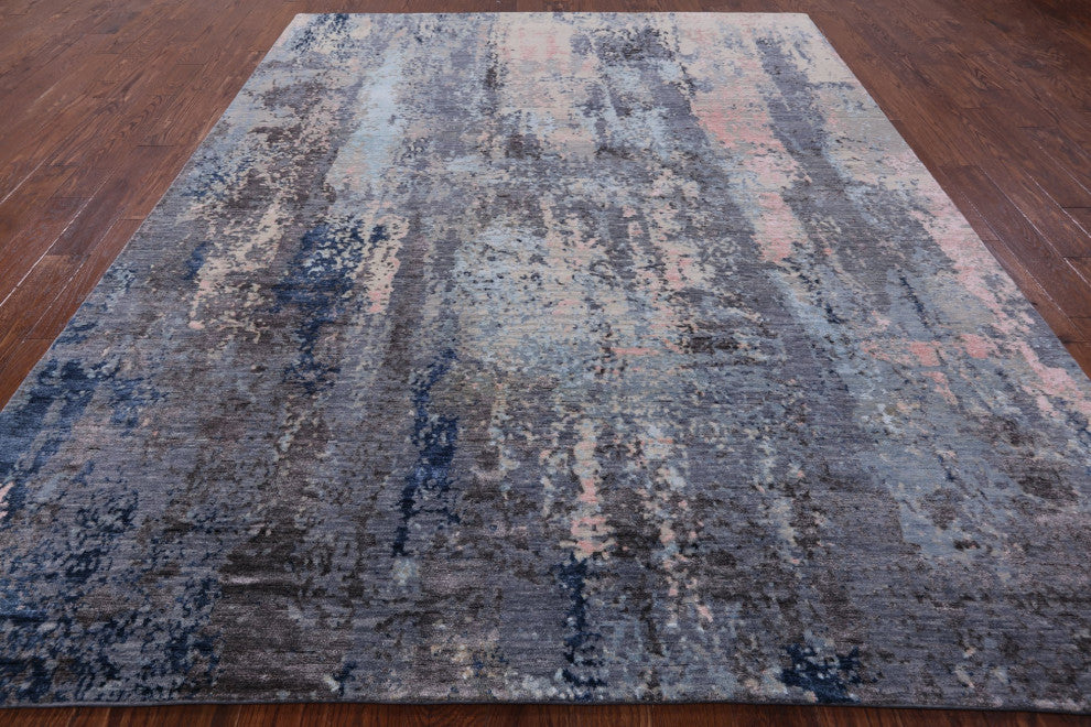 7' 11" X 10' 0" Hand Knotted Abstract Wool and Silk Rug Q6326