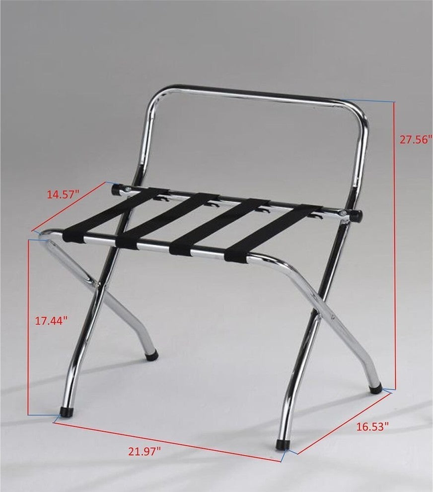 Bess Metal Folding Luggage Rack, Chrome and Black