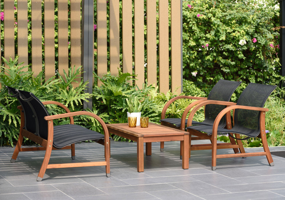 Amazonia Manhattan 4-Piece Patio Deep Seating Set | Eucalyptus Wood