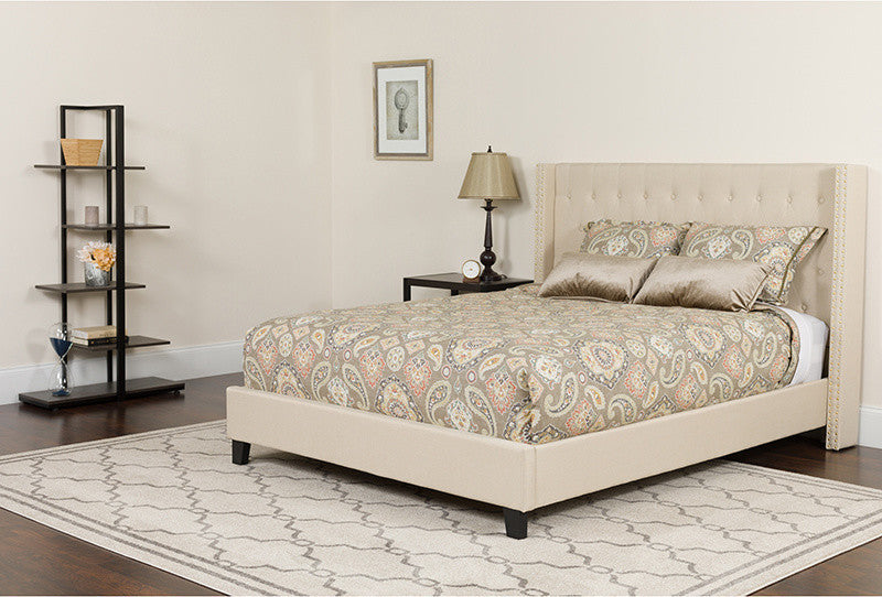 Riverdale Queen Tufted Platform Bed With Pocket Spring Mattress, Beige
