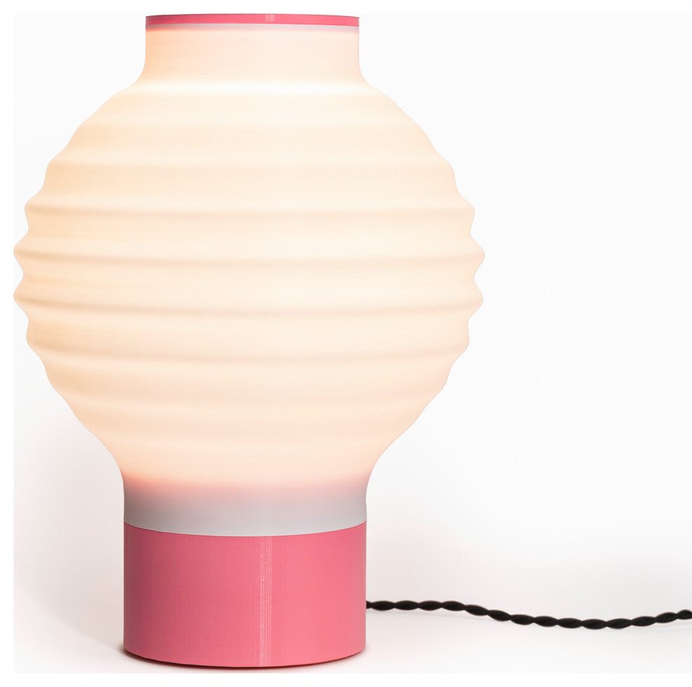 Asian Lantern 15" Plant-Based PLA Dimmable LED Table Lamp, White/Hot Pink