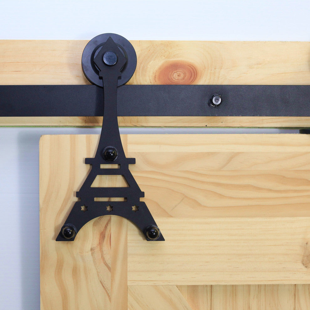 Vancleef Sliding Barn Door Hardware for Double Door, Eiffel Design, 8'