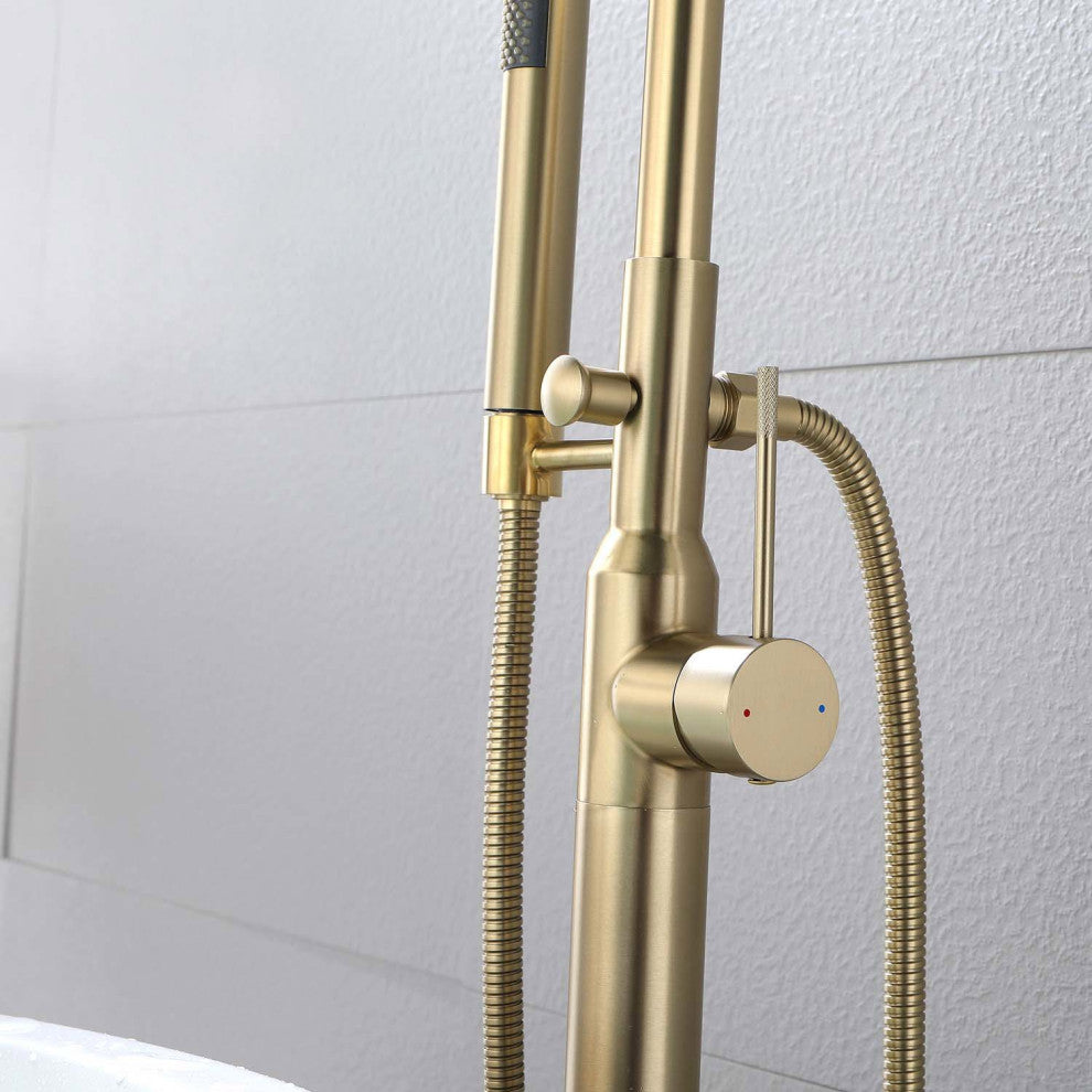 Givingtree Single Handle Floor Mounted Clawfoot Tub Faucet,Matte Black, Gold