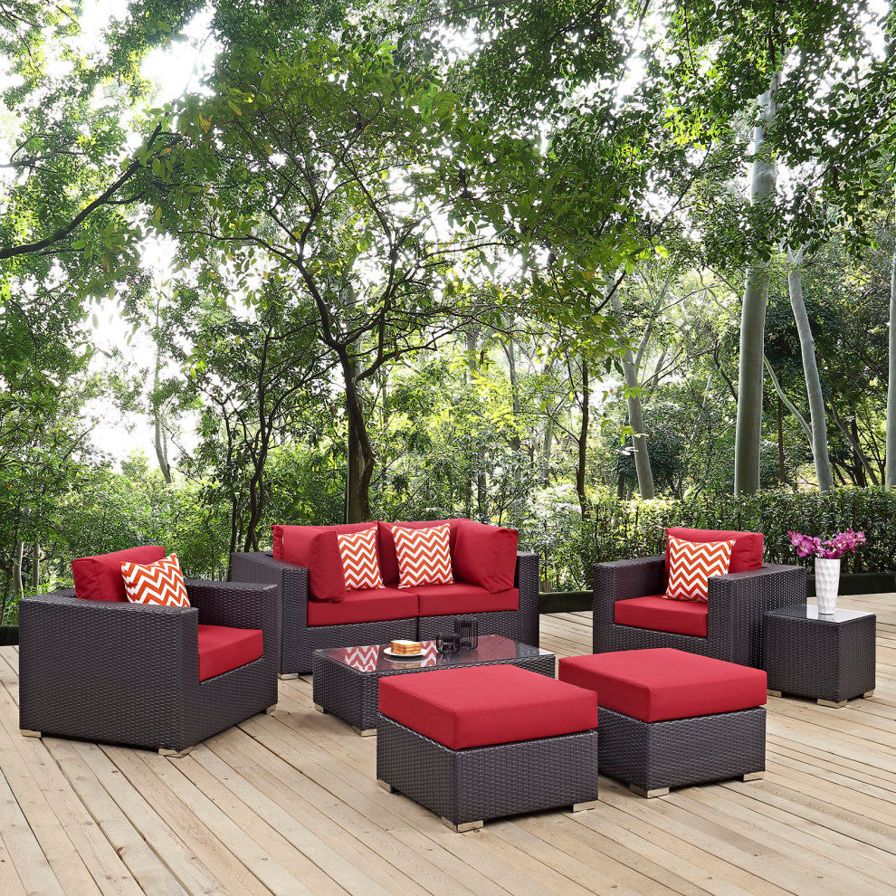 Convene 8 Piece Outdoor Patio Sectional Set, Espresso Red