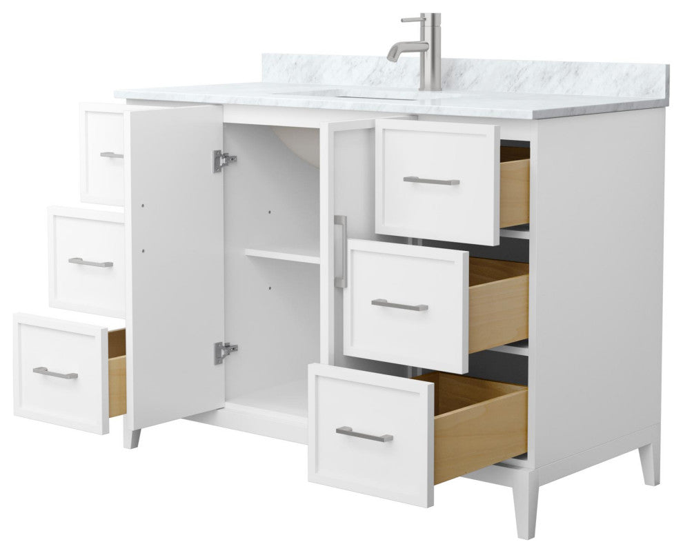 Elan 48" Single Vanity, White, White Carrara Marble Top, Nickel Trim