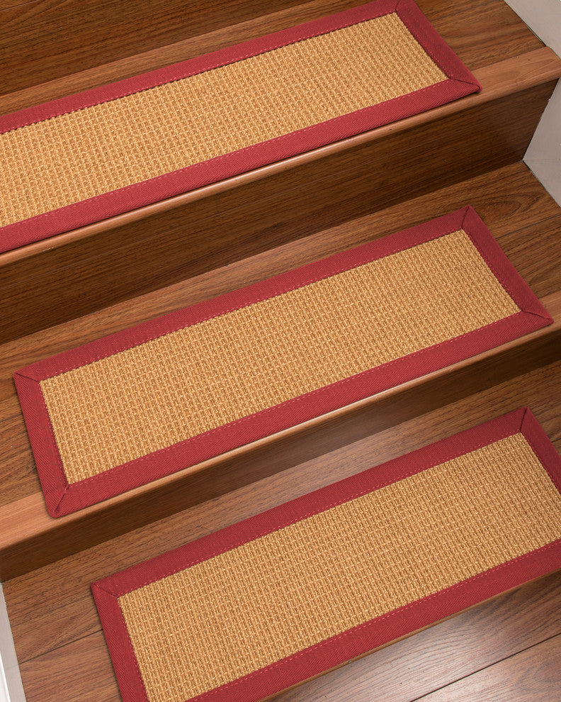 Davlin Custom Sisal Stair Treads 9" x 29", Red, 9" X 29" Set of 13