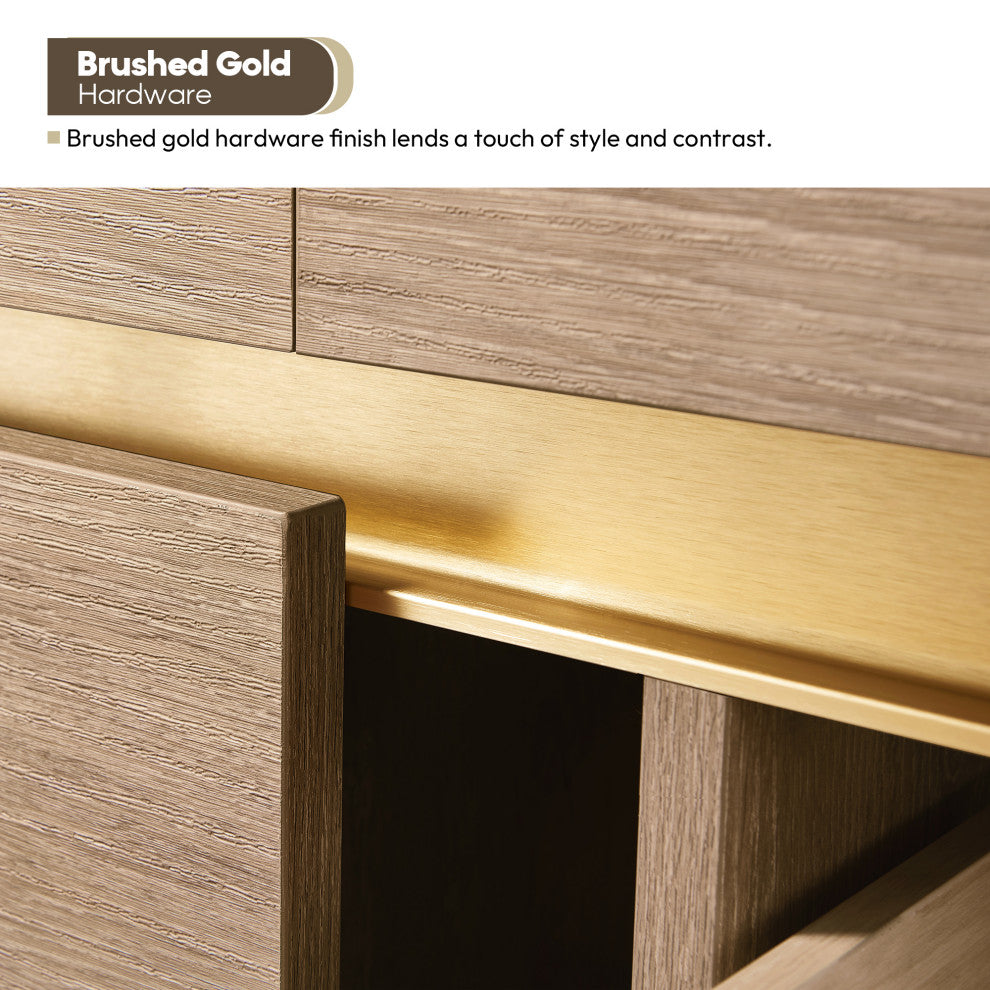 Palencia Floating Bath Vanity With Composite Stone Top, North American Oak, 60" Single Sink, With Mirror