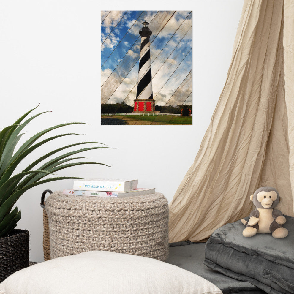 Faux Wood Cape Hatteras Lighthouse Landscape Photo Unframed Wall Art, 16" X 20"