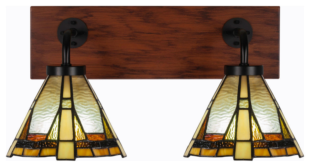 Oxbridge 2-Light Bath Bar, Matte Black & Painted Wood-look Metal/Zion Art