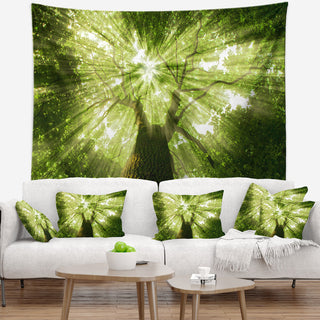 Sunlight Peeking through Green Tree Landscape Wall Tapestry, 39"x32"
