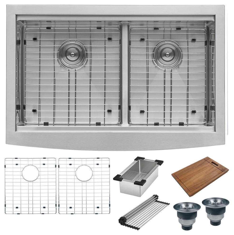 Ruvati RVH9201 Apron Front Stainless Steel 33" Kitchen Sink Double Bowl