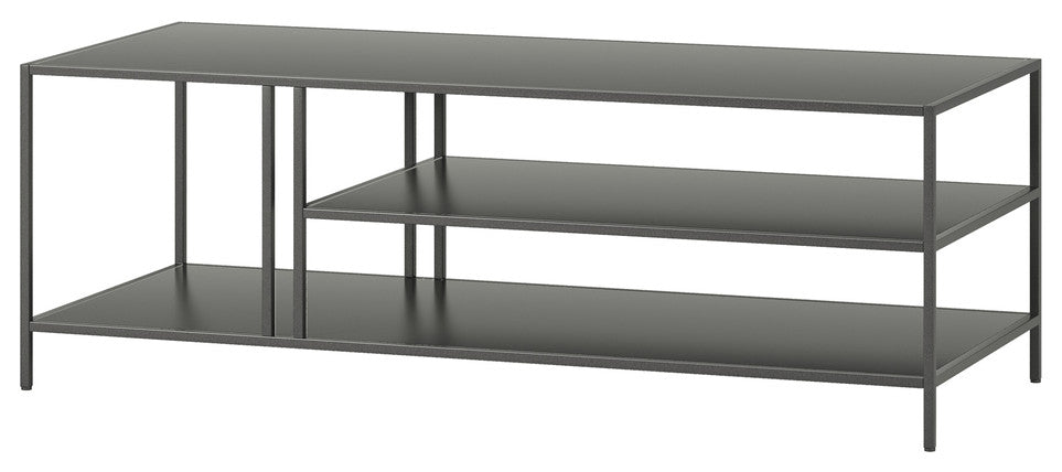 48" Gray Steel Coffee Table With Two Shelves