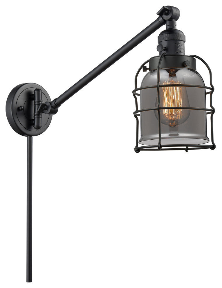 Small Bell Cage 1-Light Swing Arm, Matte Black, Plated Smoke