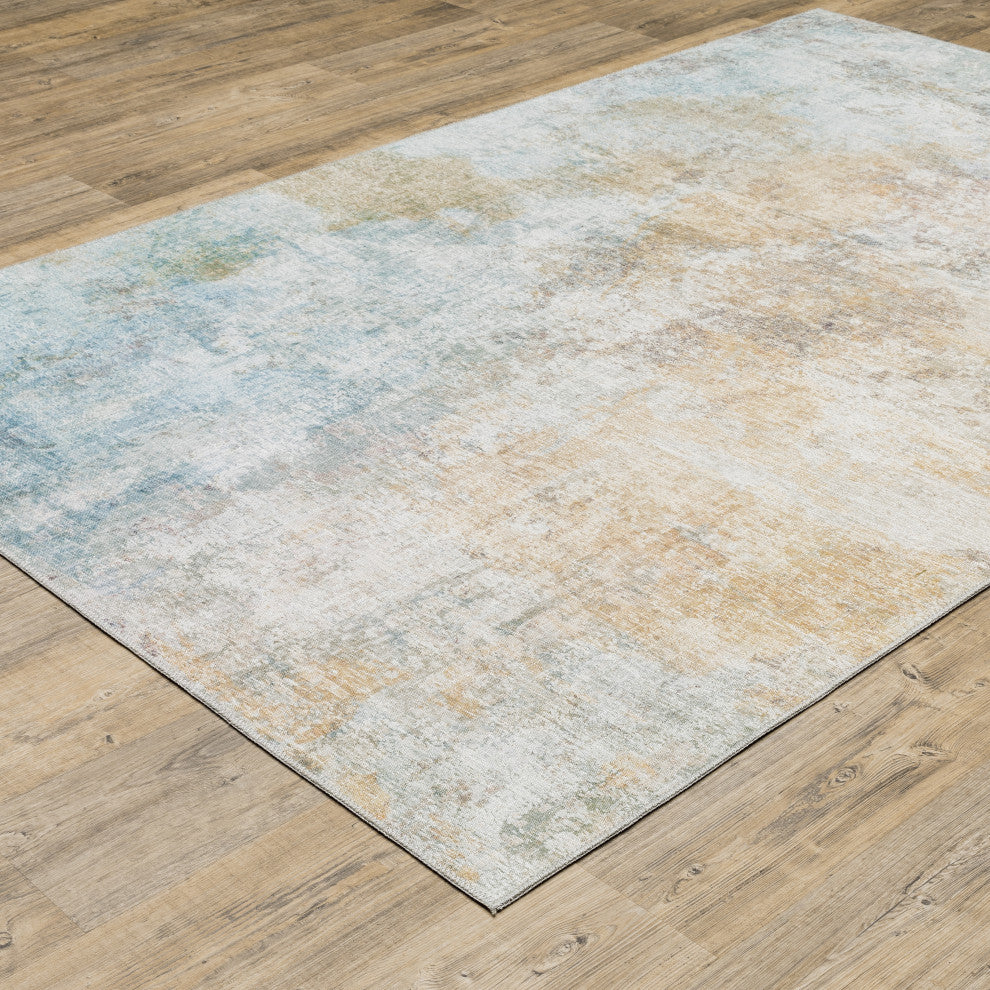 Mayson Contemporary Abstract Yellow/Blue Flat Weave Area Rug, 5'x7'