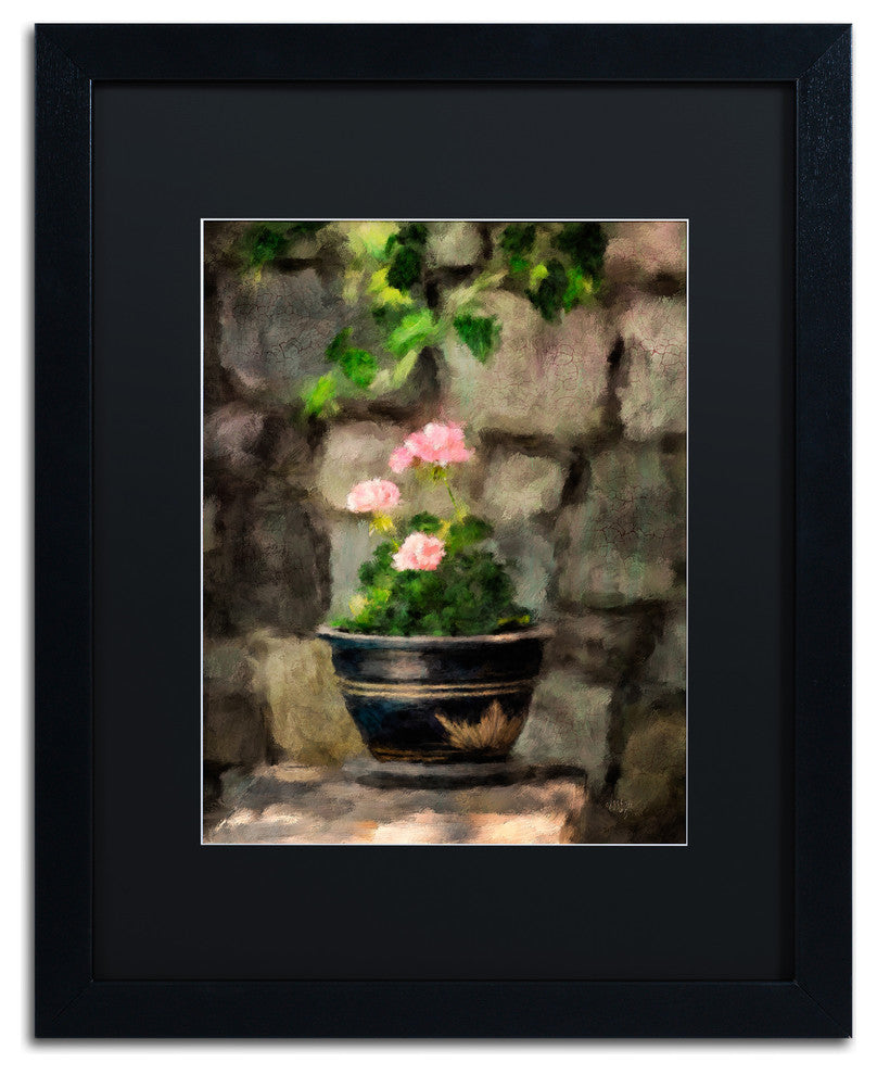 Lois Bryan 'Sun Kissed Pink Geraniums' Art, Black Frame, Black Matte, 16"x20"