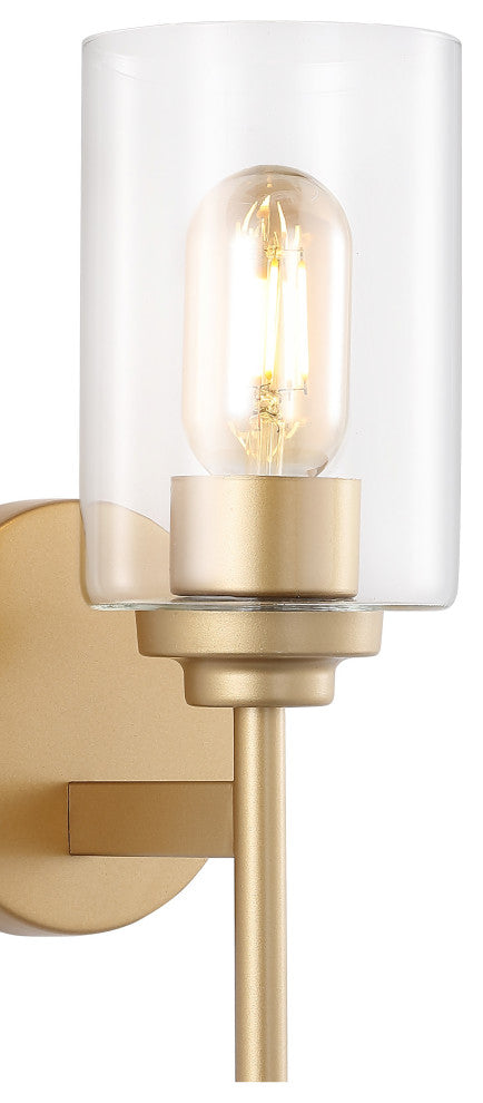Juno 13" 1-Light Farmhouse Industrial Iron Cylinder LED Vanity, Brass Gold/Clear