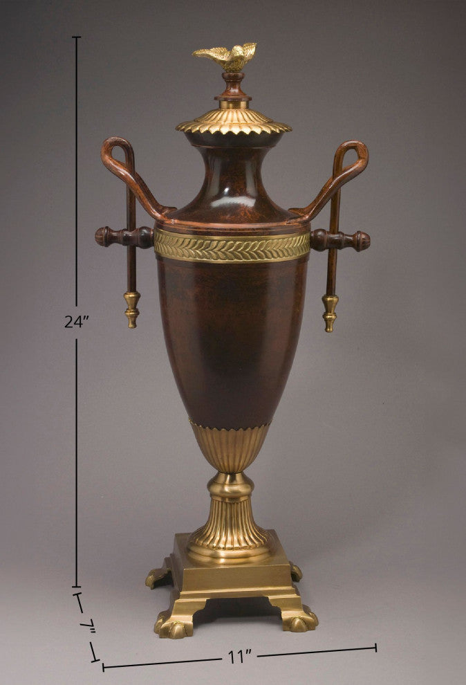 Erikson 24" Metal Decorative Urn, Rustic Brown/Antique Brass