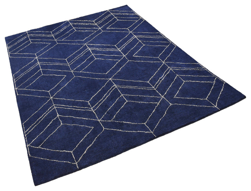HAND KNOTTED LOOM SILK ECO-FRIENDLY AREA RUGS-Rectangle,Dark Blue,Geometric