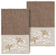 Linum Home Turkish Cotton Braelyn 2-Piece Embellished Hand Towel Set, Latte