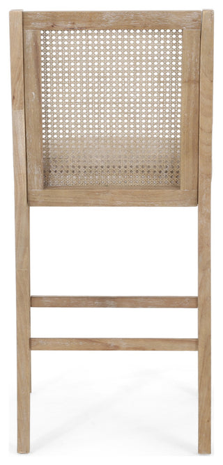 Oneida Rustic Fabric Upholstered Wood and Cane 30 inch Barstools, Set of 2, Beige