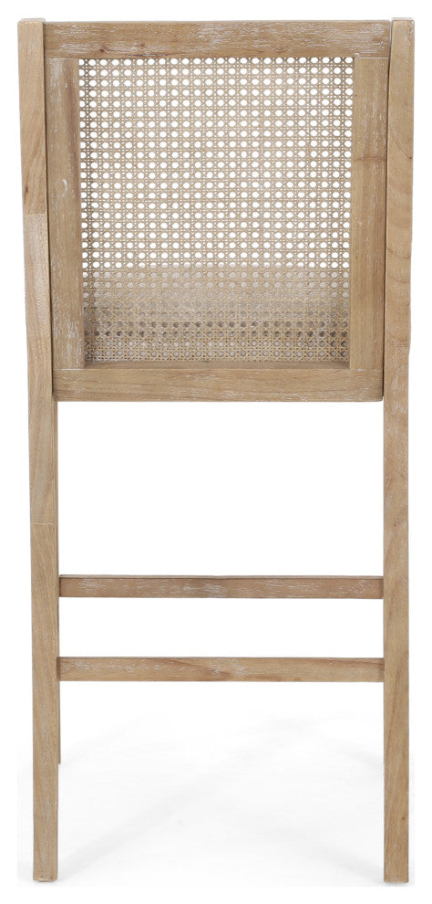 Oneida Rustic Fabric Upholstered Wood and Cane 30 inch Barstools, Set of 2, Beige