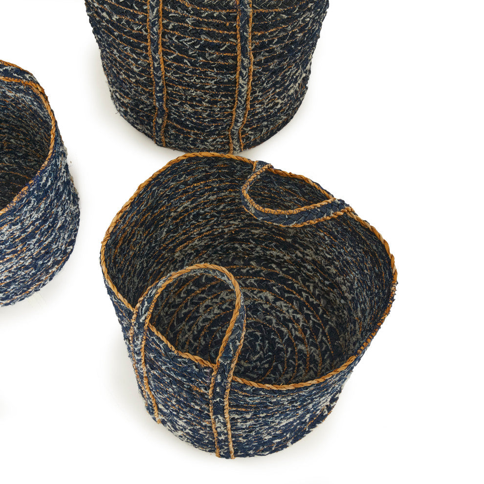 Denim Round Baskets, Set of 3
