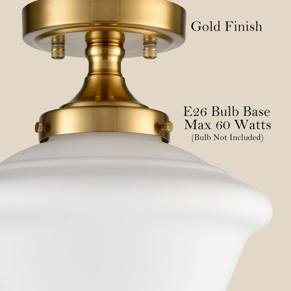 Schoolhouse Ceiling Light Fixture With Opal Glass