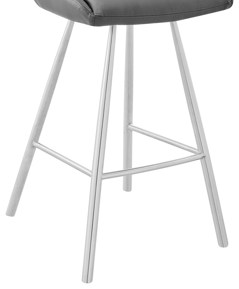 Benzara BM248152 26" Faux Leather Counter Height Bar Stool, Silver and Charcoal