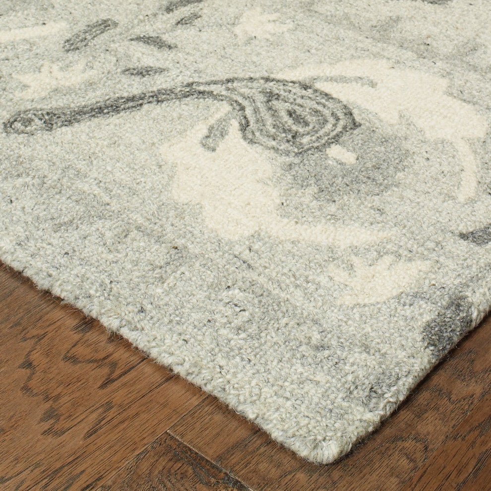 Cecilia Hand-tufted Wool Bordered Medallion Ash/Ivory Area Rug, 10'x13'