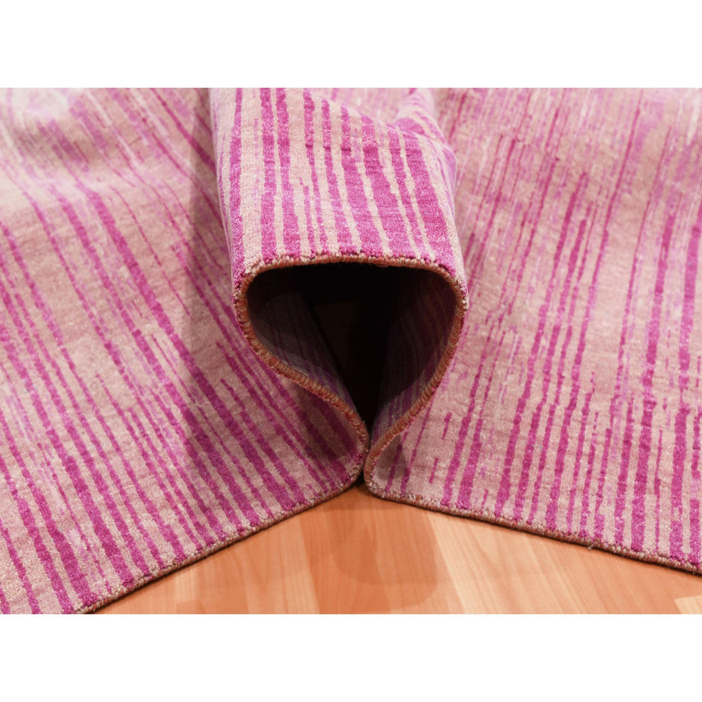 Pink Natural Wool Hand Knotted Vertical Ombre Design Oriental Rug, 10'0"x14'3"