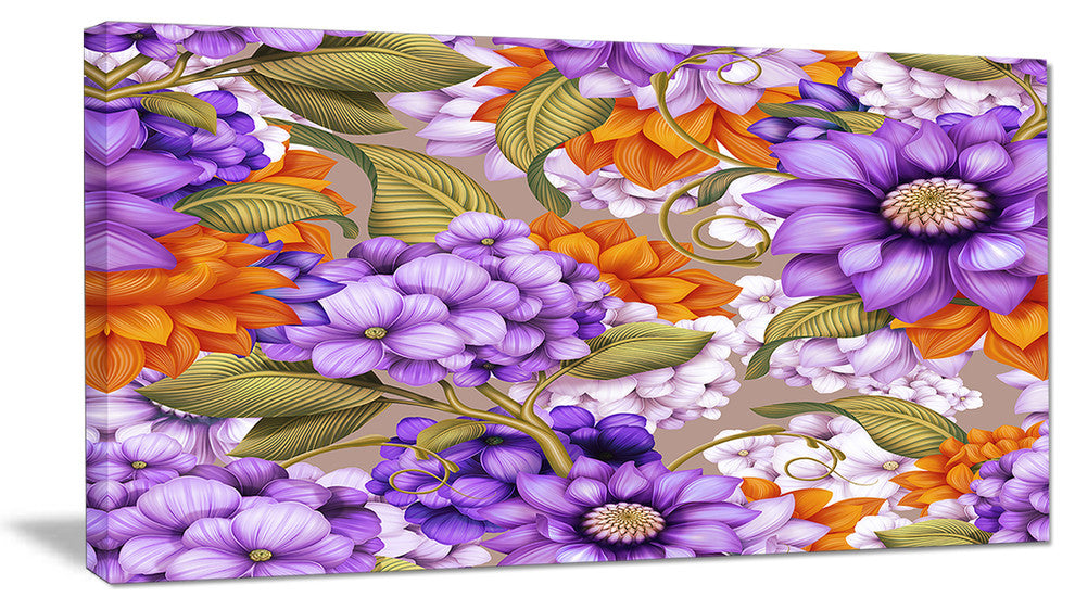 Floral Seamless Pattern, Floral Canvas Art Print, 32"x16"