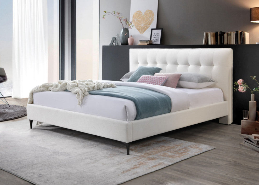 Safavieh Couture Rexsie Tufted Headboard Bed, Ivory/Black, Queen