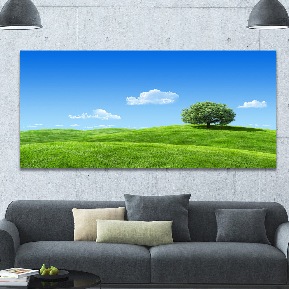 Calm Meadow with Single Tree, Landscape Canvas Art Print, 60"x28"