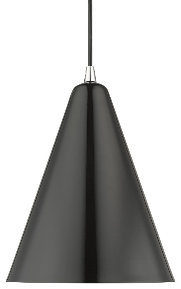 Dulce 1-Light Shiny Black Cone Pendant, Polished Chrome Accents