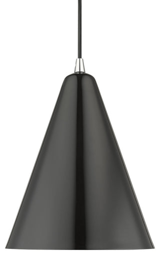 Dulce 1-Light Shiny Black Cone Pendant, Polished Chrome Accents